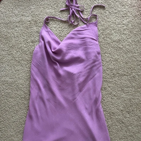 Weekday Halter Slip Dress in Light Pink Purple Satin Silk Cowl Neck Mini Short - Picture 2 of 3
